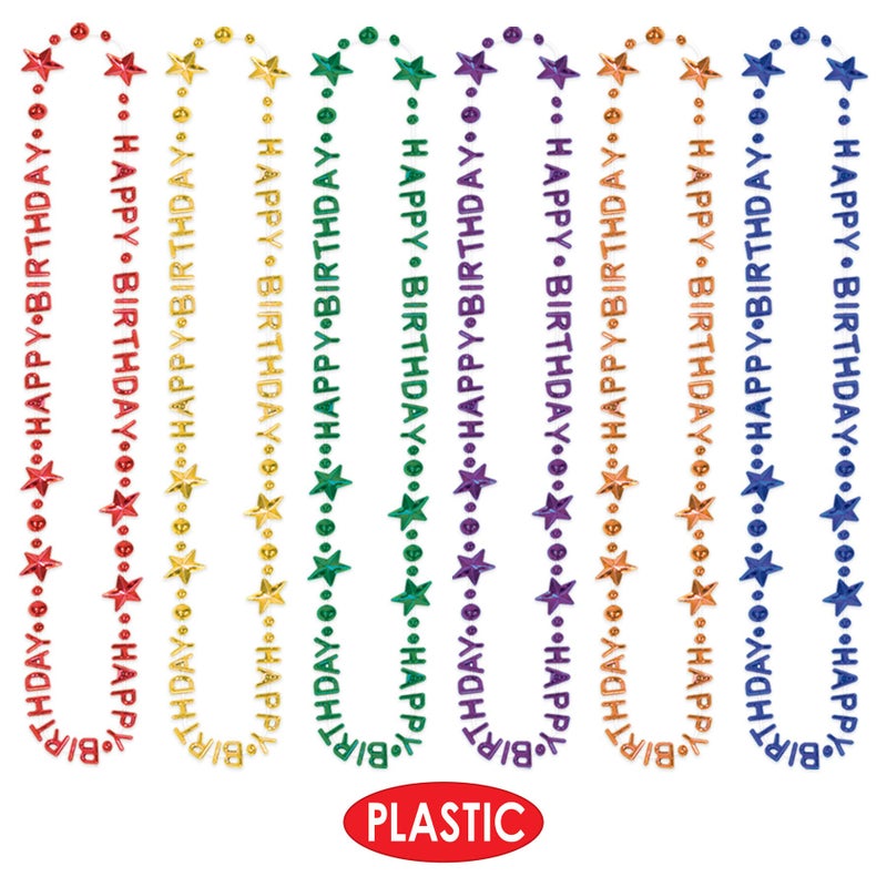 Beistle 12-Pack Happy Birthday Necklace  Multicolored HBD Plastic Costume Accessory for Celebrations & Gatherings  Birthday Jewelry & Party Favor  36 - Image 4